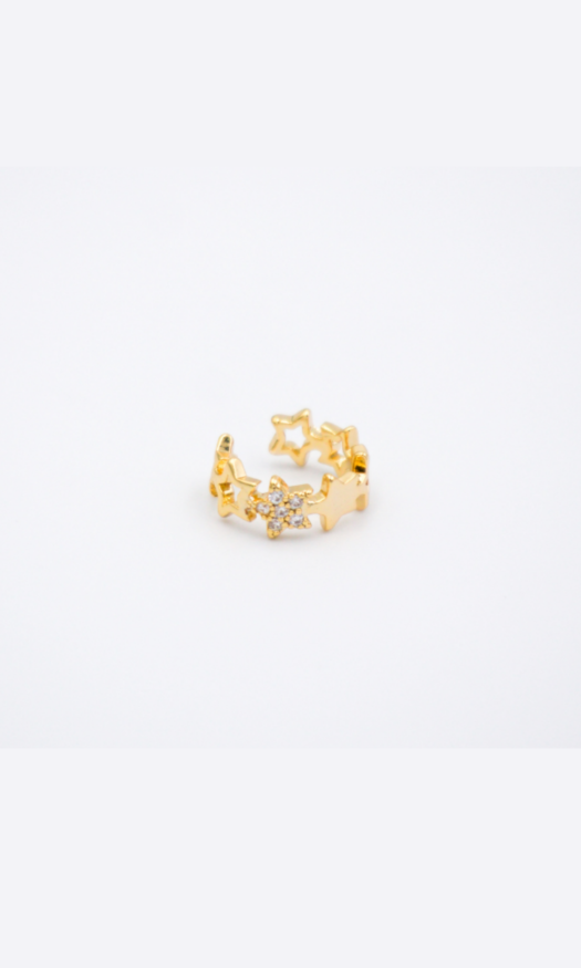 Gouden stainless steel ear cuff met sterretjes en diamantjes