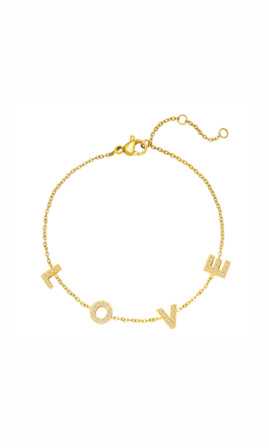 Gouden stainless armband met LOVE letters met steentjes