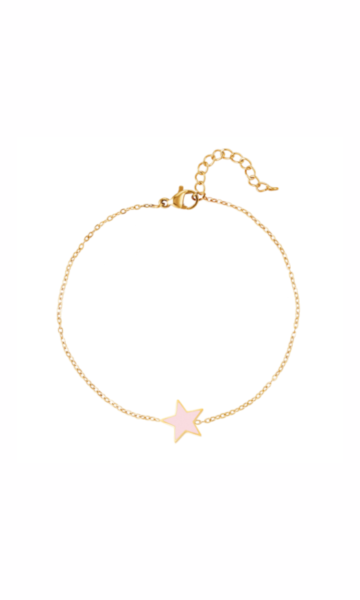 Gouden stainless steel armband met een roze ster