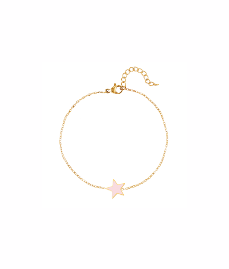 Gouden stainless steel armband met een roze ster