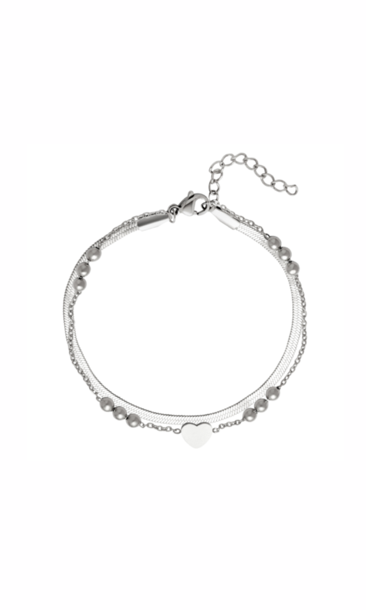 Zilveren stainless steel armband met platte ketting en een ketting met een hartje