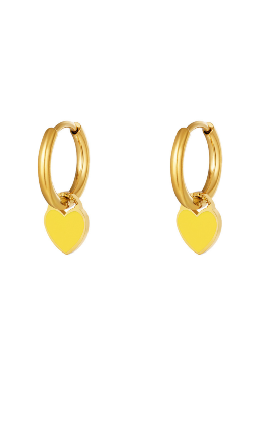 Gouden stainless steel oorbellen met gele hartjes