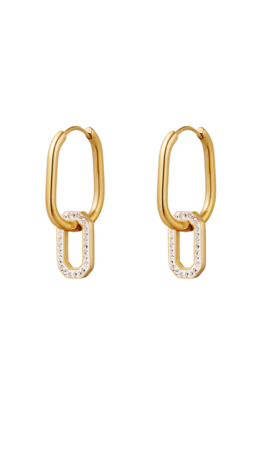 Gouden stainless steel oorbellen met een glitter hanger