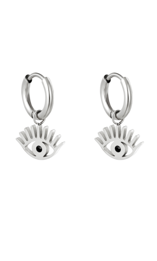 Zilveren stainless steel oorbellen met oogjes als hanger