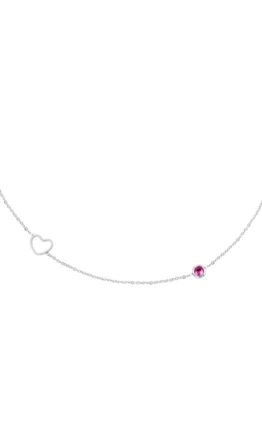 Zilveren stainless steel ketting met een hartje en een roze diamantje