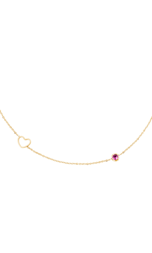 Gouden stainless steel ketting met hartje en roze diamantje