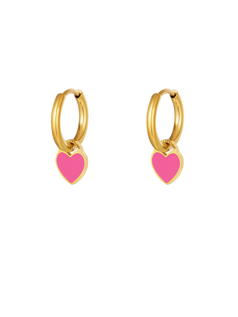 Gouden stainless steel oorbellen met een roze hartje