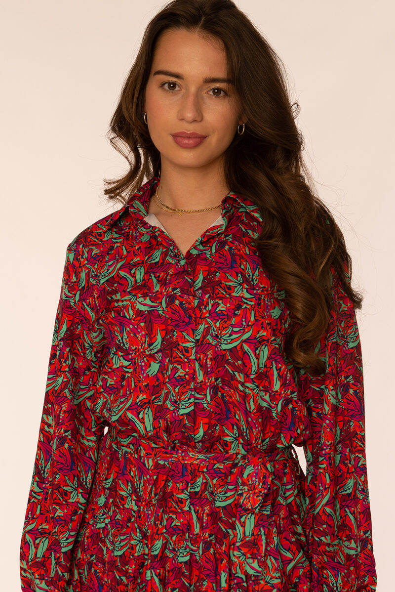Ruffle blouse jurk met print
