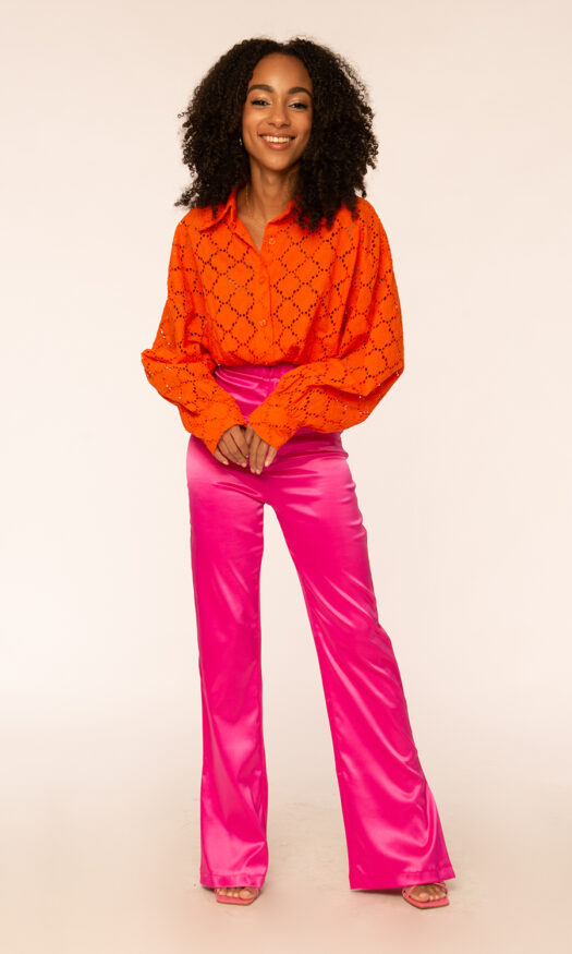 Oranje cropped broderie blouse