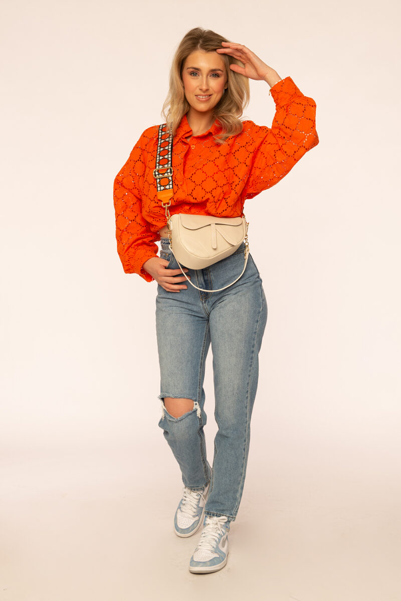 Oranje cropped broderie blouse