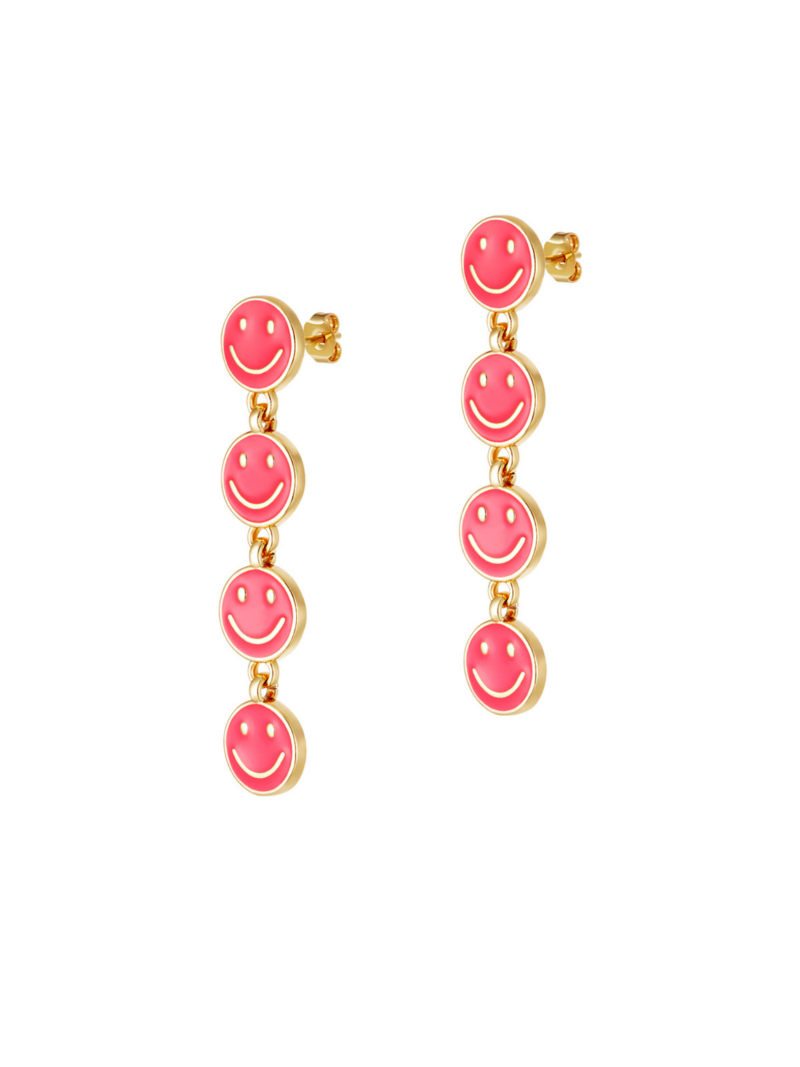 Gouden oorbellen met roze detail smileys