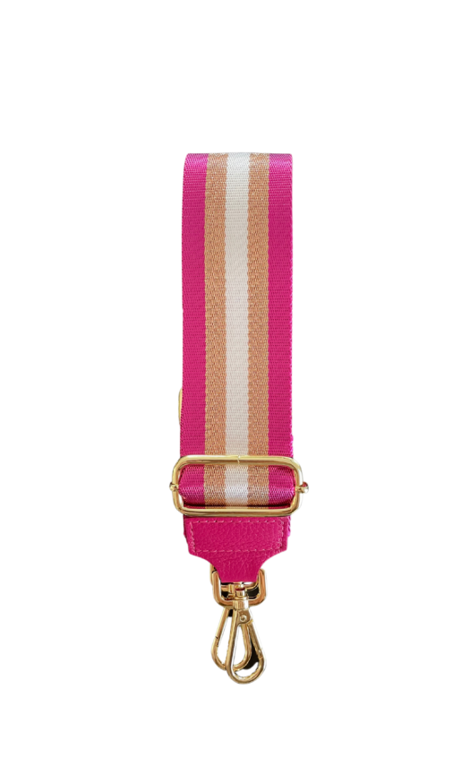 Roze bag strap met roze met goud en wit gestreept patroon