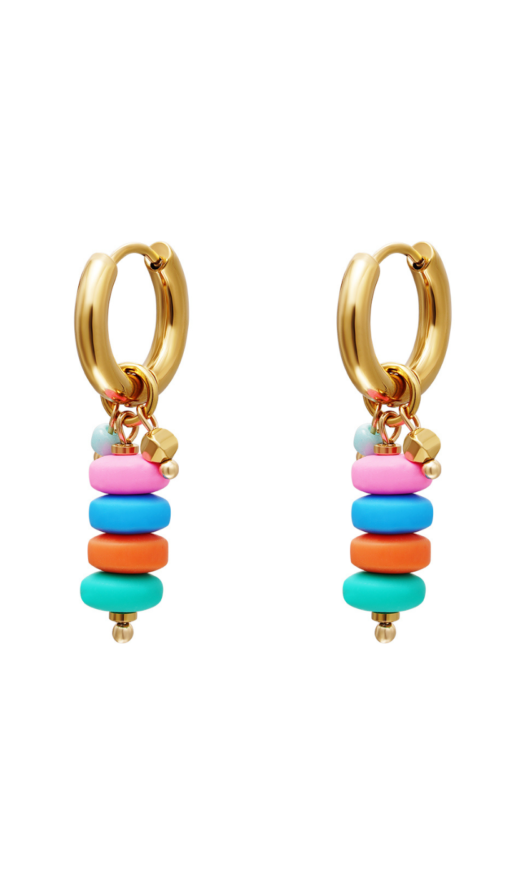 Gouden stainless steel oorbellen met kleurrijke hangers