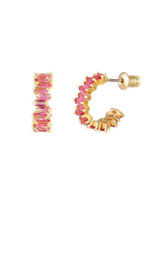 Gouden stainless steel oorbellen met roze diamantjes