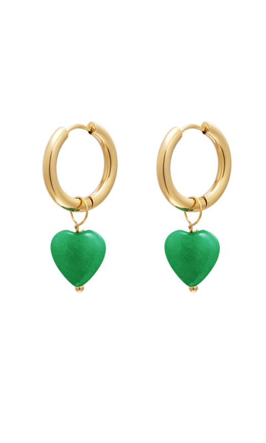 Gouden Stainless steel oorbellen met groen hartje