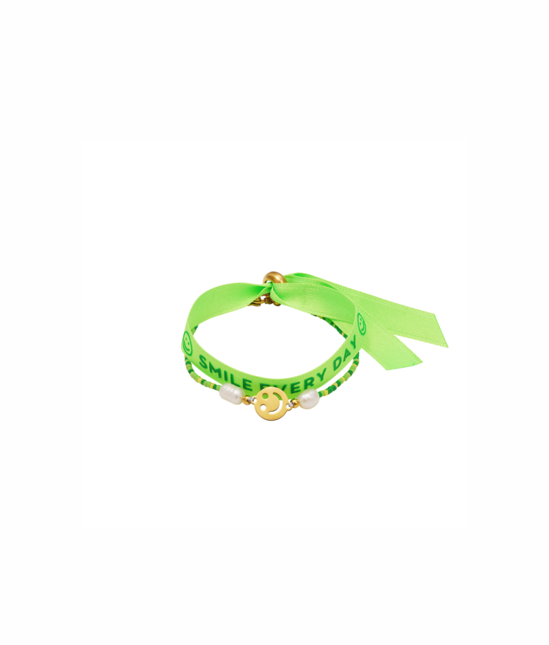 Groene lint armband met kralen armbandje met een parel