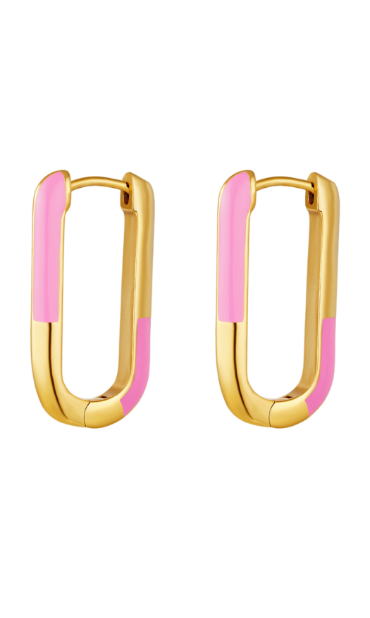gouden stainless steel oorbellen met roze details