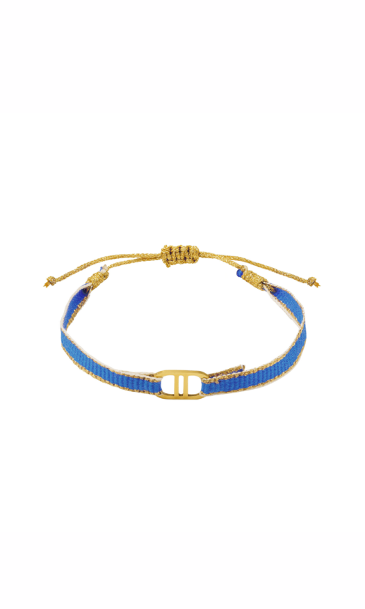 Kobalt blauwe lint armband met gouden details