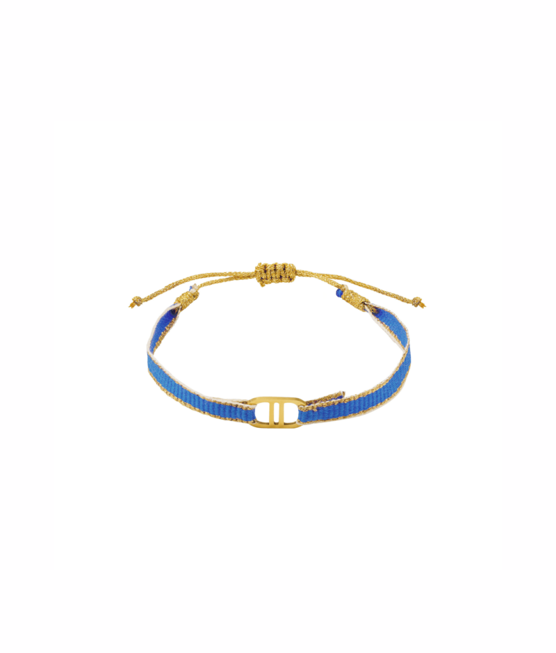 Kobalt blauwe lint armband met gouden details