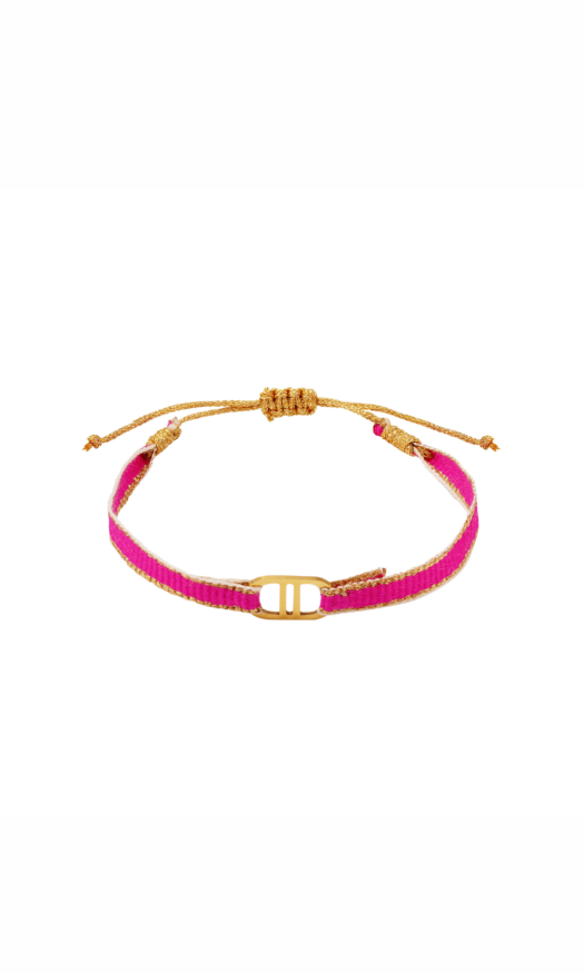Fuchsia roze lint armband met gouden details