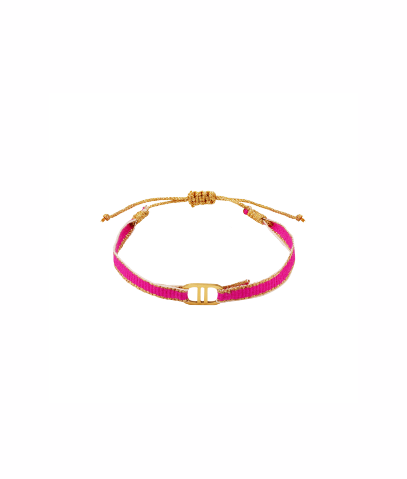 Fuchsia roze lint armband met gouden details