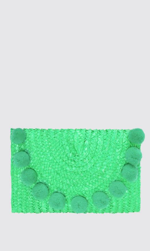 Groene clutch met groene pompoms