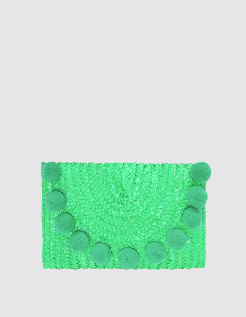 Groene clutch met groene pompoms