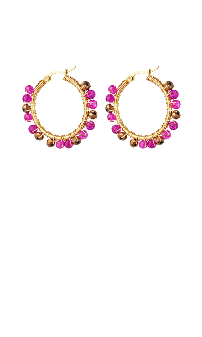 Gouden ronde oorbellen met roze kralen
