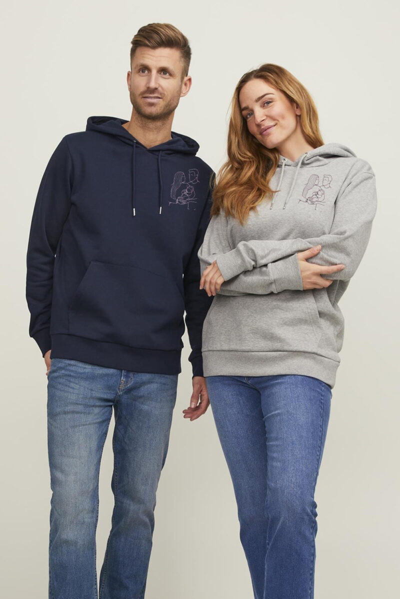 Vaderdag Gepersonaliseerde hoodie lijntekening van je eigen foto borst - Afbeelding 2