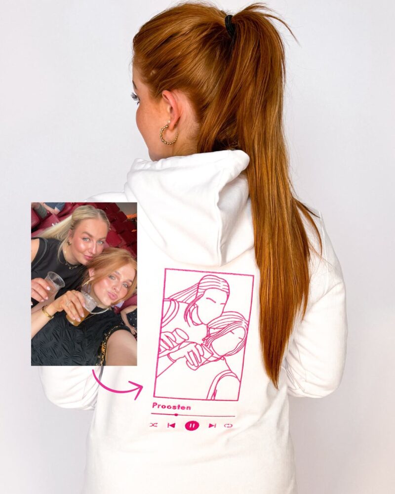 Gepersonaliseerde hoodie liedje concert lijntekening van je eigen foto - Afbeelding 2
